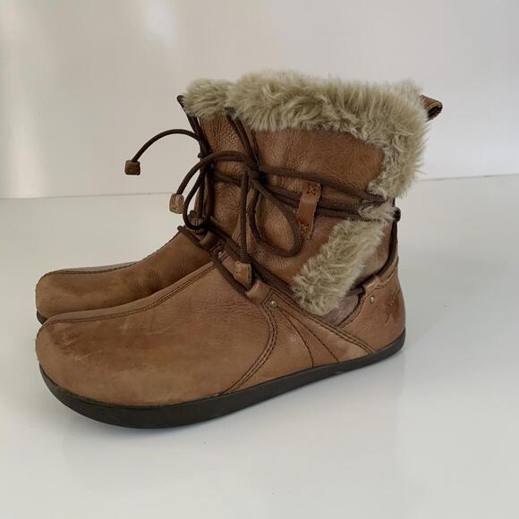Earth Shoe Kalso Central Too Almond lace up shearling boot round toe Fur 8 8B - Picture 2 of 9